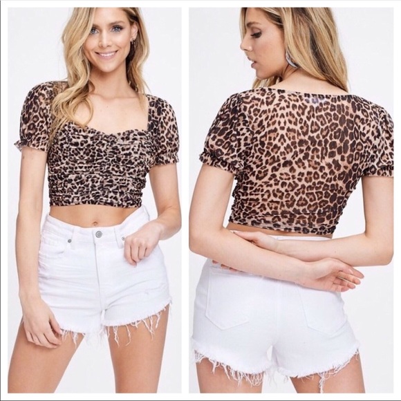 LAST 1 Shirred Animal Print Crop Top - Picture 2 of 6